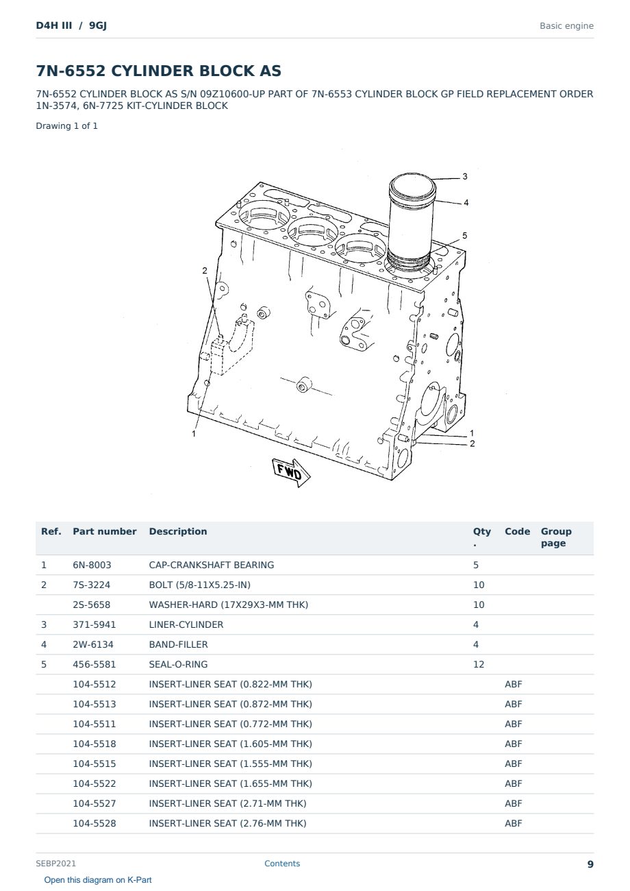 Caterpillar D4H III S/N 9GJ Partsbook SEBP2021 (English) - sample page 9 of 10 Caterpillar D4H III S/N 9GJ Partsbook SEBP2021 (English) - sample page 9 of 10