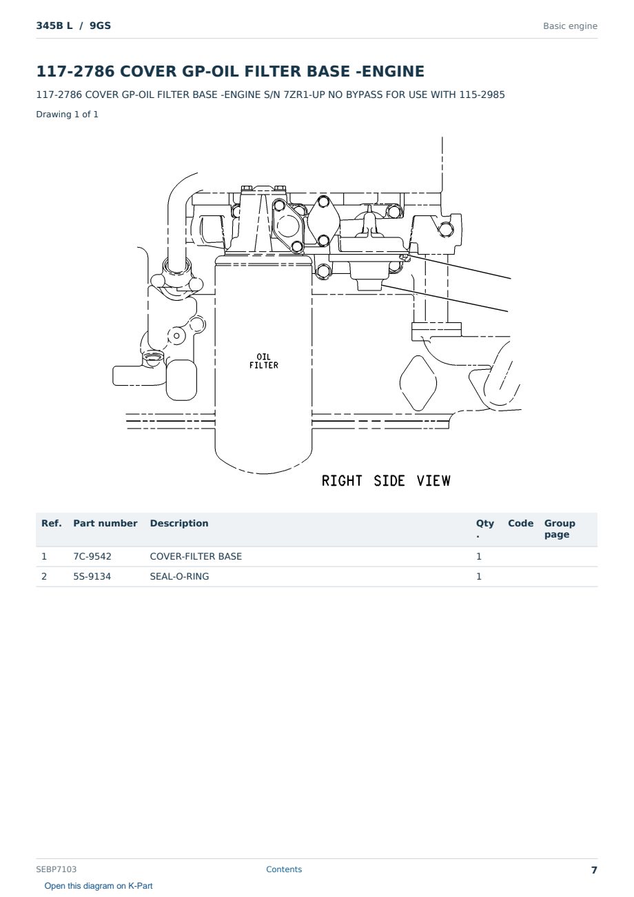 Caterpillar 345B L S/N 9GS Partsbook SEBP7103 (English) - sample page 7 of 10 Caterpillar 345B L S/N 9GS Partsbook SEBP7103 (English) - sample page 7 of 10