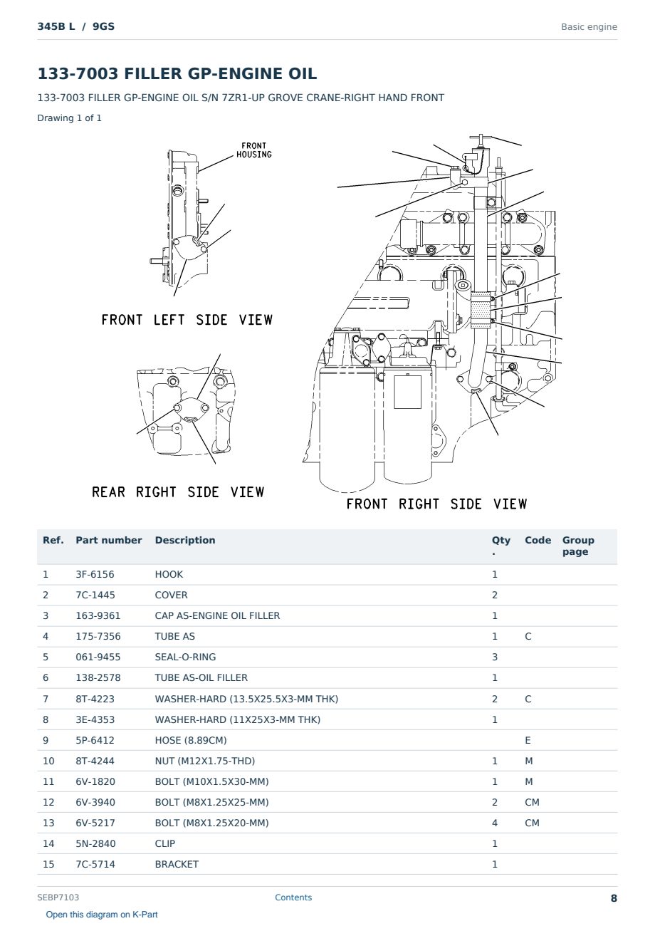 Caterpillar 345B L S/N 9GS Partsbook SEBP7103 (English) - sample page 8 of 10 Caterpillar 345B L S/N 9GS Partsbook SEBP7103 (English) - sample page 8 of 10