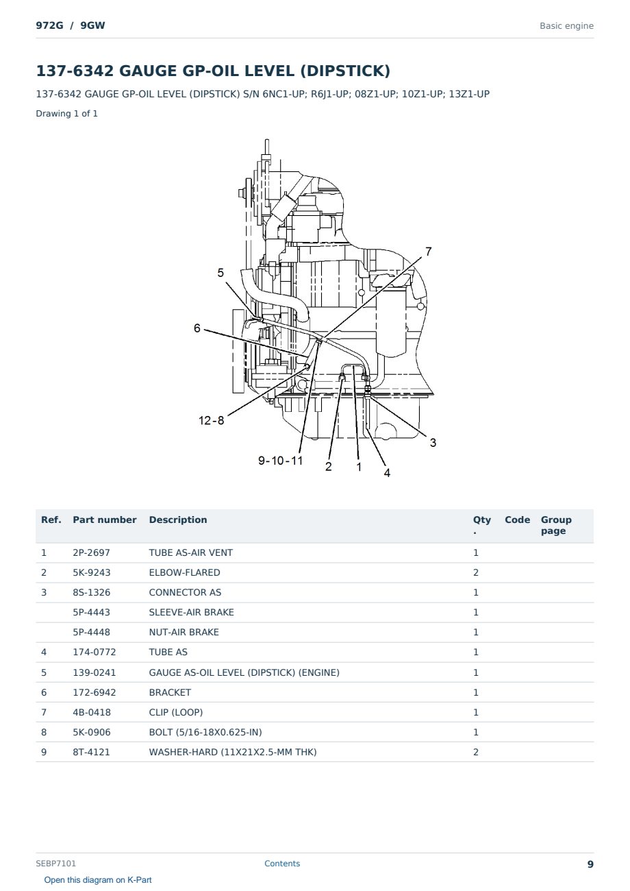 Caterpillar 972G S/N 9GW Partsbook SEBP7101 (English) - sample page 9 of 10 Caterpillar 972G S/N 9GW Partsbook SEBP7101 (English) - sample page 9 of 10