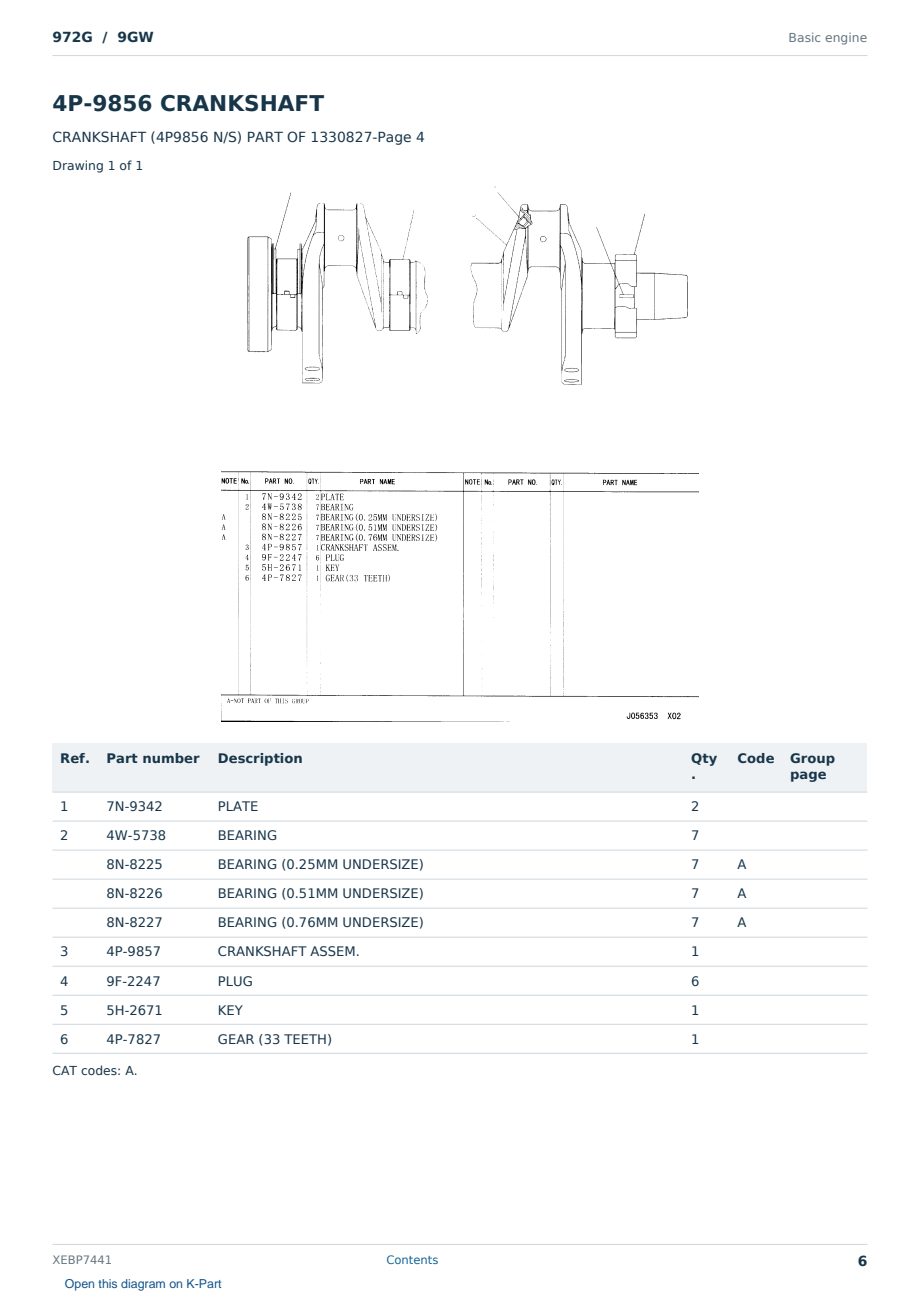 Caterpillar 972G S/N 9GW Partsbook XEBP7441 (English) - sample page 6 of 10 Caterpillar 972G S/N 9GW Partsbook XEBP7441 (English) - sample page 6 of 10