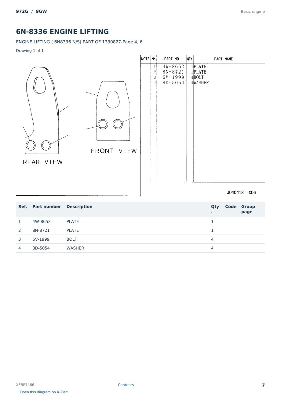 Caterpillar 972G S/N 9GW Partsbook XEBP7466 (English) - sample page 7 of 10 Caterpillar 972G S/N 9GW Partsbook XEBP7466 (English) - sample page 7 of 10