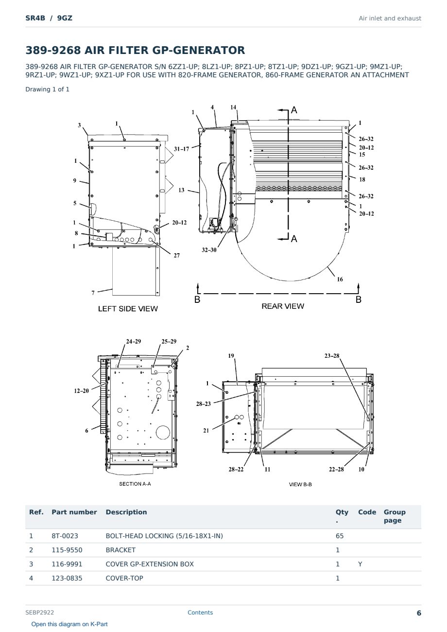Caterpillar SR4B S/N 9GZ Partsbook SEBP2922 (English) - sample page 6 of 10 Caterpillar SR4B S/N 9GZ Partsbook SEBP2922 (English) - sample page 6 of 10