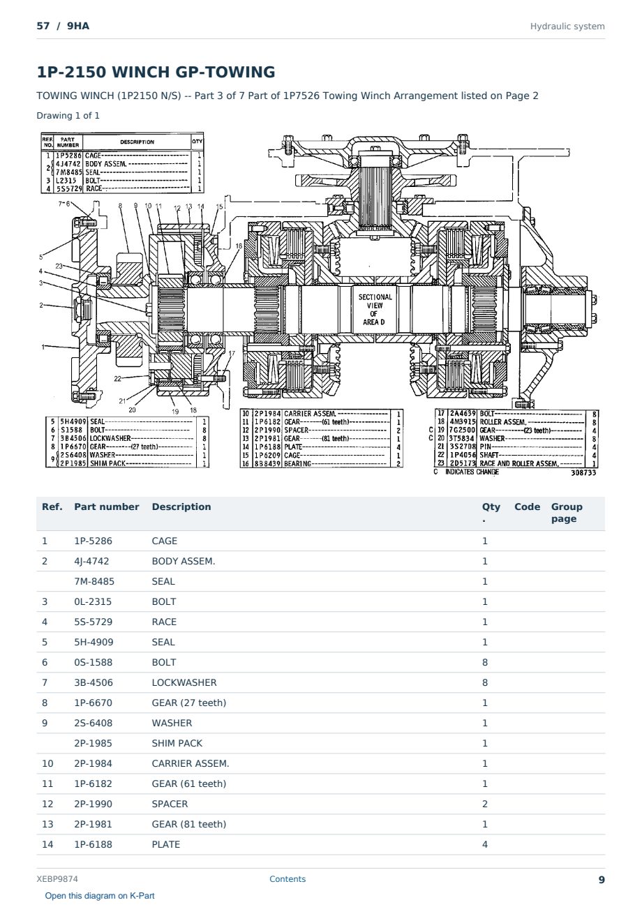 Caterpillar 57 S/N 9HA Partsbook XEBP9874 (English) - sample page 9 of 10 Caterpillar 57 S/N 9HA Partsbook XEBP9874 (English) - sample page 9 of 10