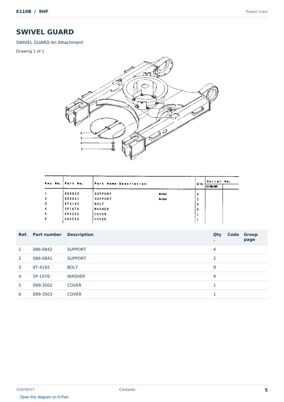 Caterpillar E110B S/N 9HF Partsbook XEBP9937 (English) - sample page 5 of 10 Caterpillar E110B S/N 9HF Partsbook XEBP9937 (English) - sample page 5 of 10
