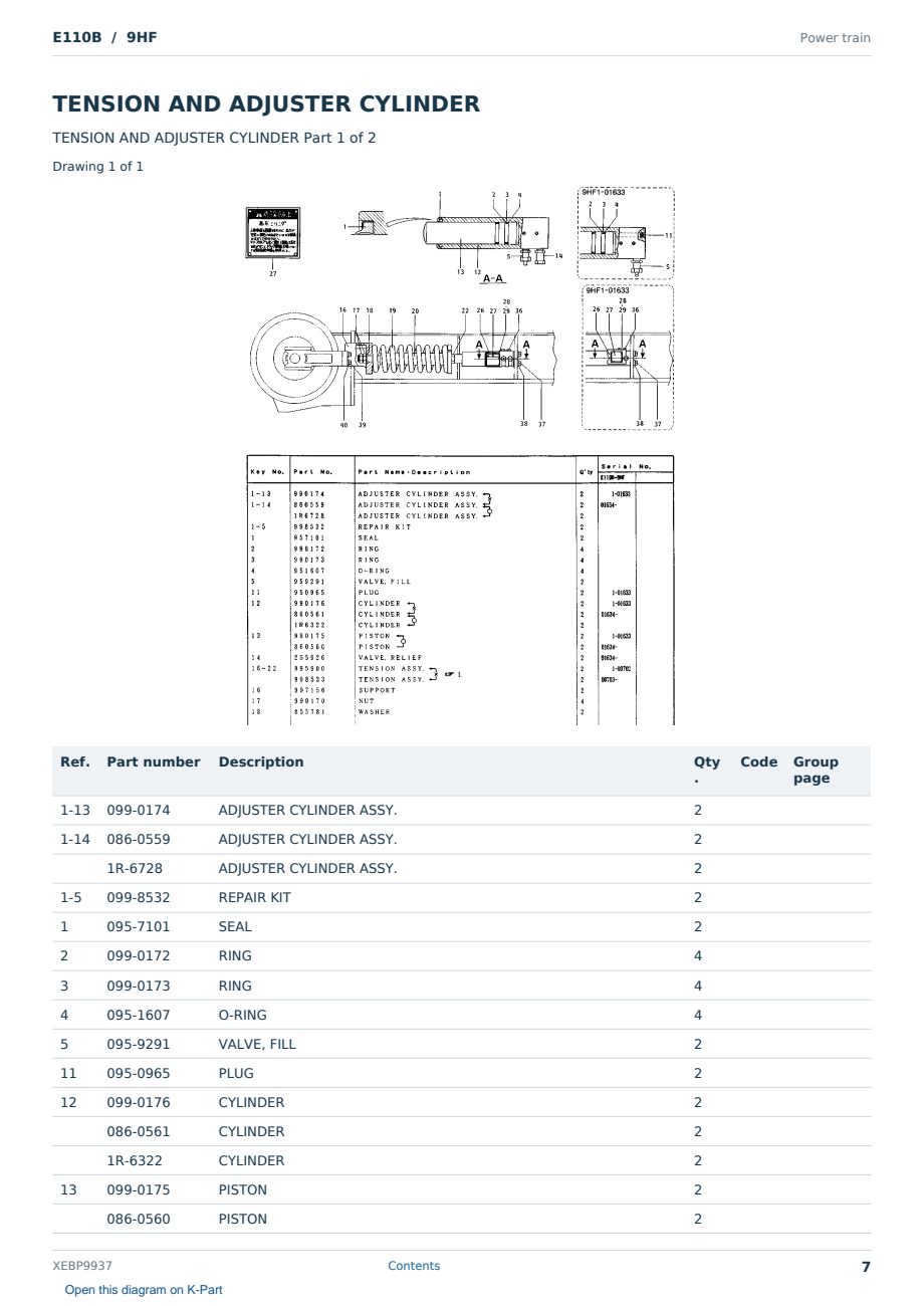 Caterpillar E110B S/N 9HF Partsbook XEBP9937 (English) - sample page 7 of 10 Caterpillar E110B S/N 9HF Partsbook XEBP9937 (English) - sample page 7 of 10