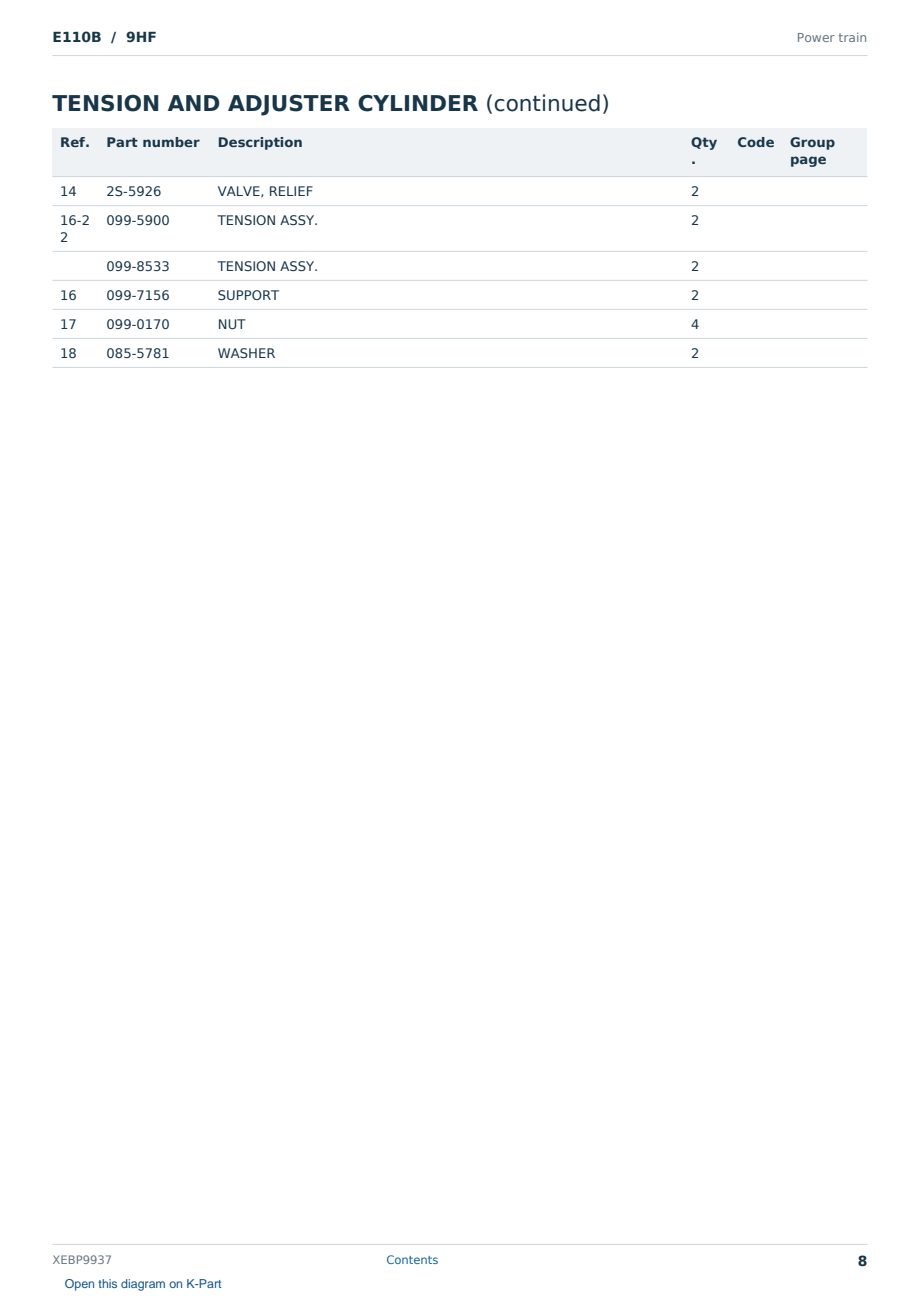 Caterpillar E110B S/N 9HF Partsbook XEBP9937 (English) - sample page 8 of 10 Caterpillar E110B S/N 9HF Partsbook XEBP9937 (English) - sample page 8 of 10