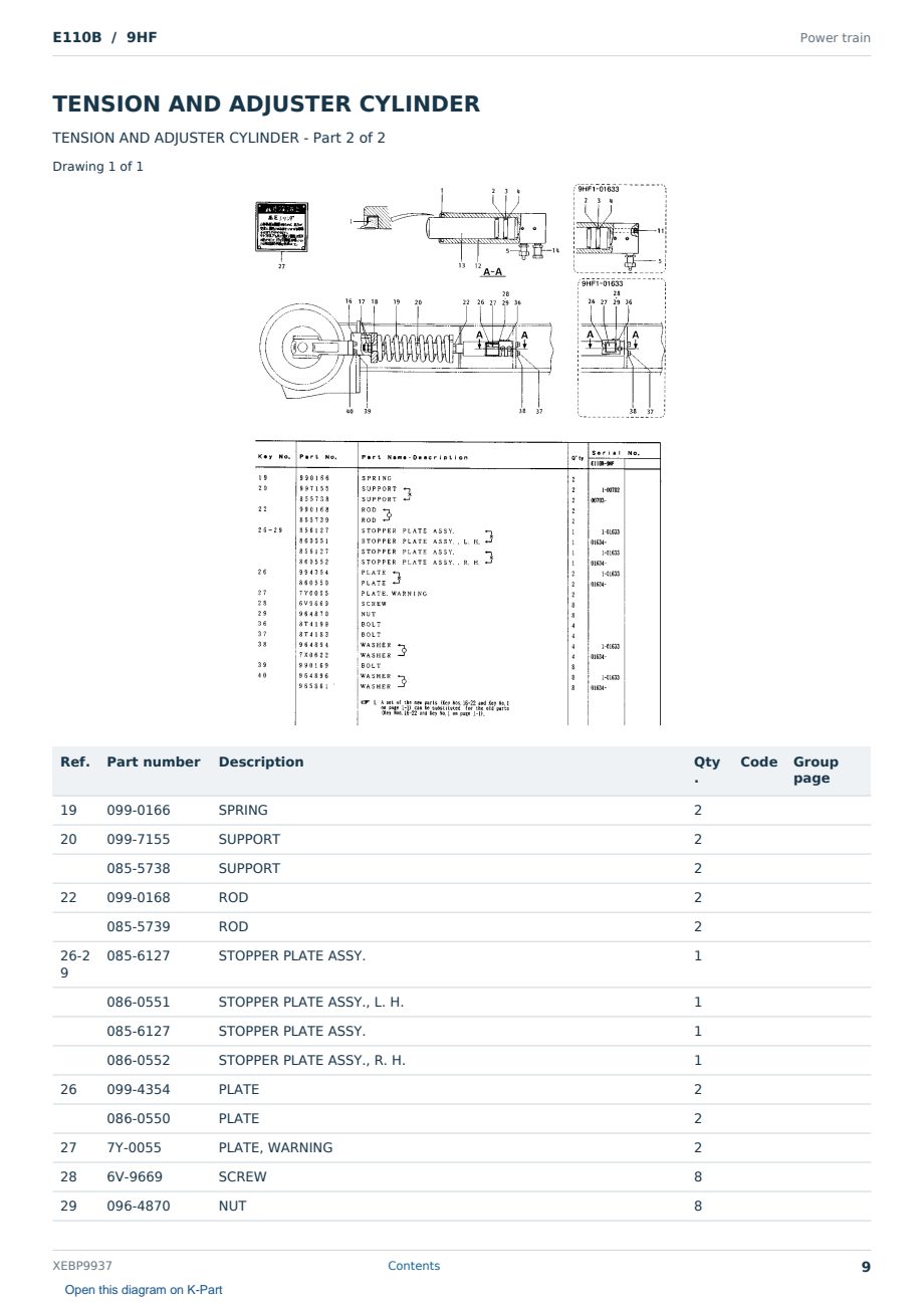 Caterpillar E110B S/N 9HF Partsbook XEBP9937 (English) - sample page 9 of 10 Caterpillar E110B S/N 9HF Partsbook XEBP9937 (English) - sample page 9 of 10