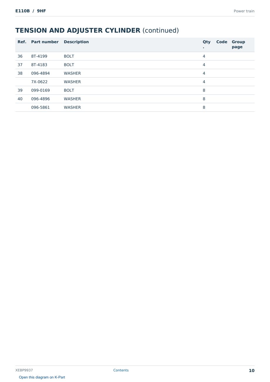Caterpillar E110B S/N 9HF Partsbook XEBP9937 (English) - sample page 10 of 10 Caterpillar E110B S/N 9HF Partsbook XEBP9937 (English) - sample page 10 of 10