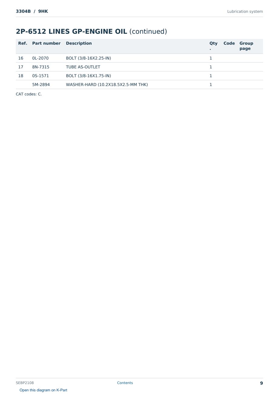 Caterpillar 3304B S/N 9HK Partsbook SEBP2108 (English) - sample page 9 of 10 Caterpillar 3304B S/N 9HK Partsbook SEBP2108 (English) - sample page 9 of 10