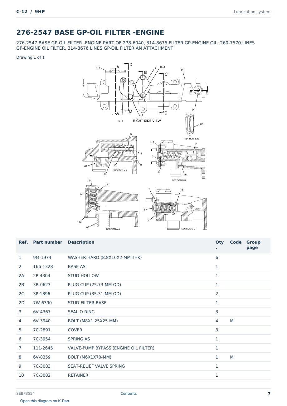 Caterpillar C-12 S/N 9HP Partsbook SEBP3554 (English) - sample page 7 of 10 Caterpillar C-12 S/N 9HP Partsbook SEBP3554 (English) - sample page 7 of 10