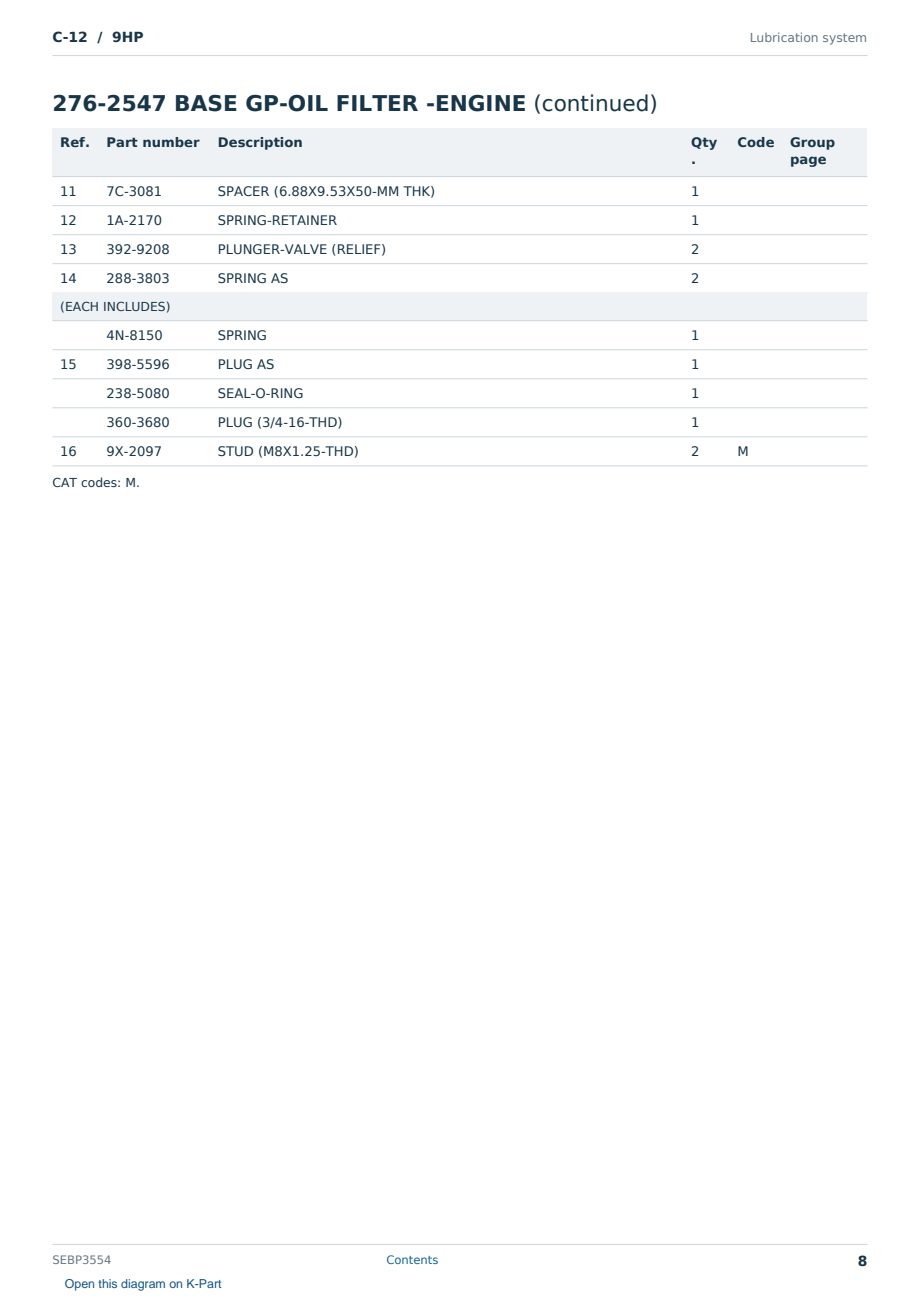 Caterpillar C-12 S/N 9HP Partsbook SEBP3554 (English) - sample page 8 of 10 Caterpillar C-12 S/N 9HP Partsbook SEBP3554 (English) - sample page 8 of 10