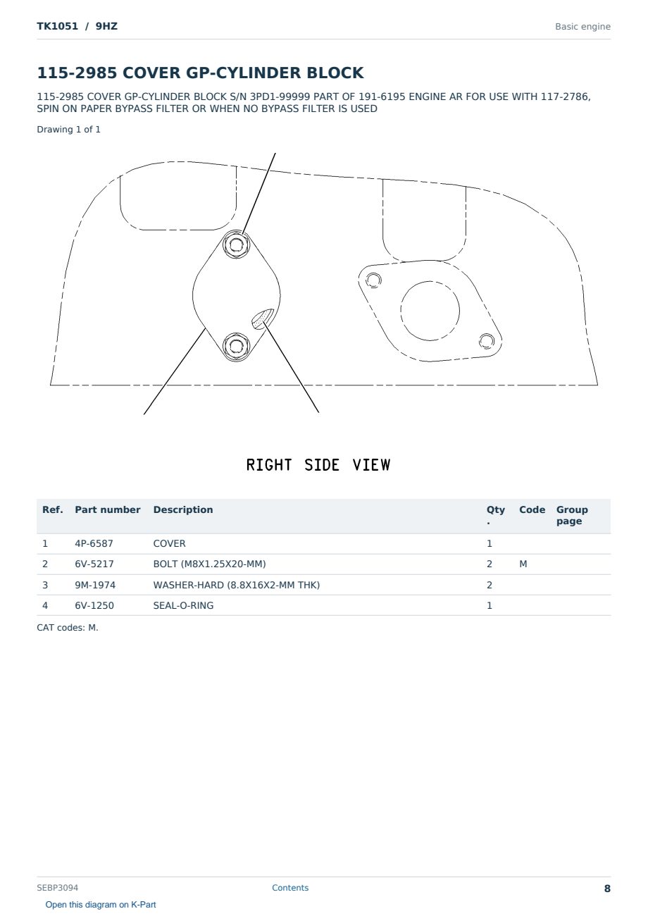 Caterpillar TK1051 S/N 9HZ Partsbook SEBP3094 (English) - sample page 8 of 10 Caterpillar TK1051 S/N 9HZ Partsbook SEBP3094 (English) - sample page 8 of 10