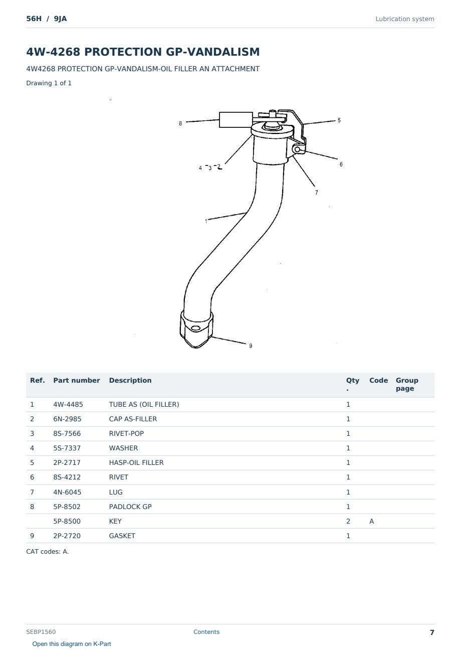 Caterpillar 56H S/N 9JA Partsbook SEBP1560 (English) - sample page 7 of 10 Caterpillar 56H S/N 9JA Partsbook SEBP1560 (English) - sample page 7 of 10