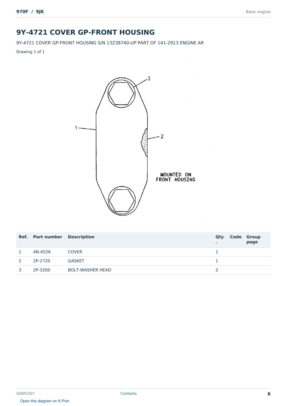 Caterpillar 970F S/N 9JK Partsbook SEBP2307 (English) - sample page 6 of 10 Caterpillar 970F S/N 9JK Partsbook SEBP2307 (English) - sample page 6 of 10