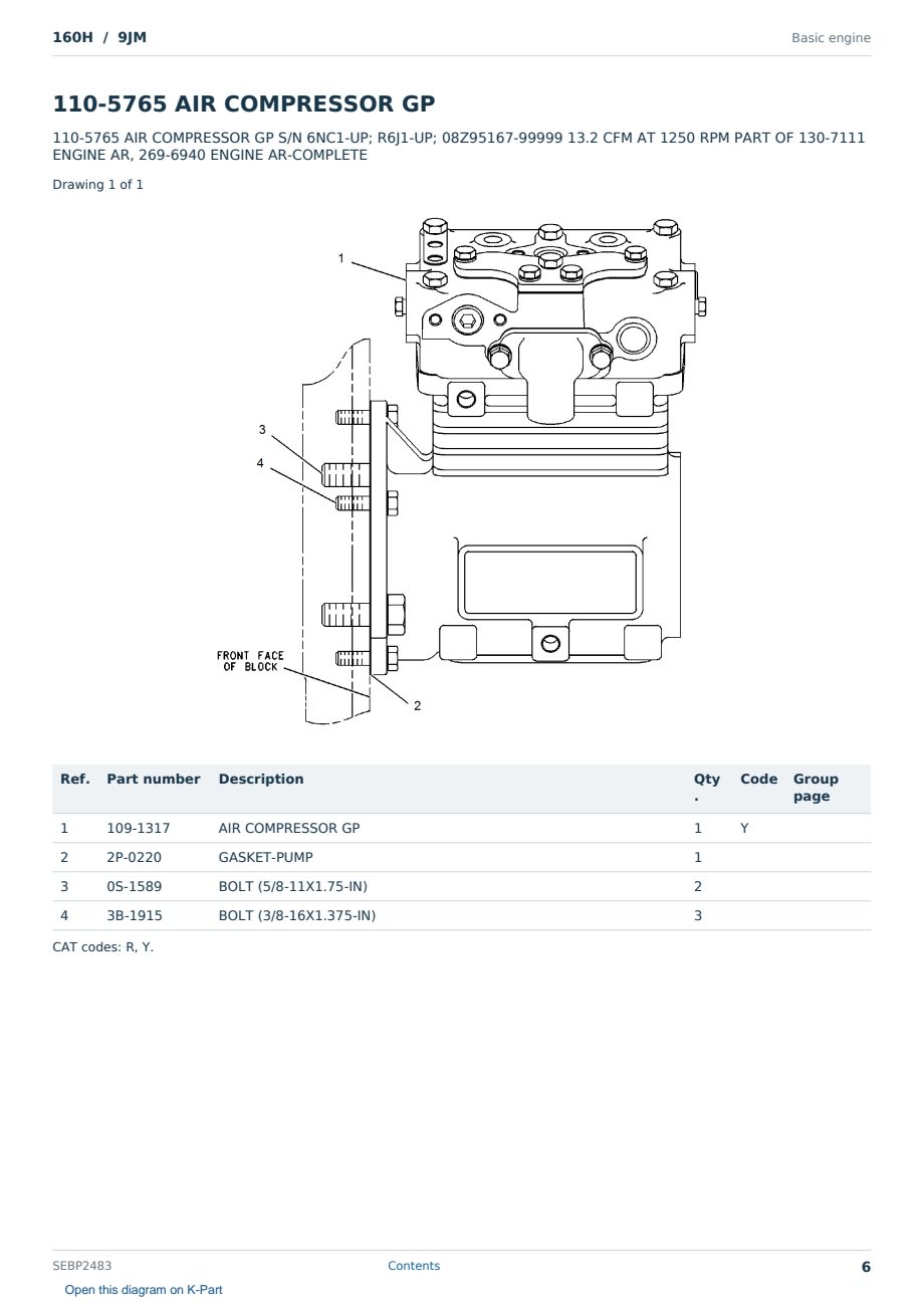 Caterpillar 160H S/N 9JM Partsbook SEBP2483 (English) - sample page 6 of 10 Caterpillar 160H S/N 9JM Partsbook SEBP2483 (English) - sample page 6 of 10