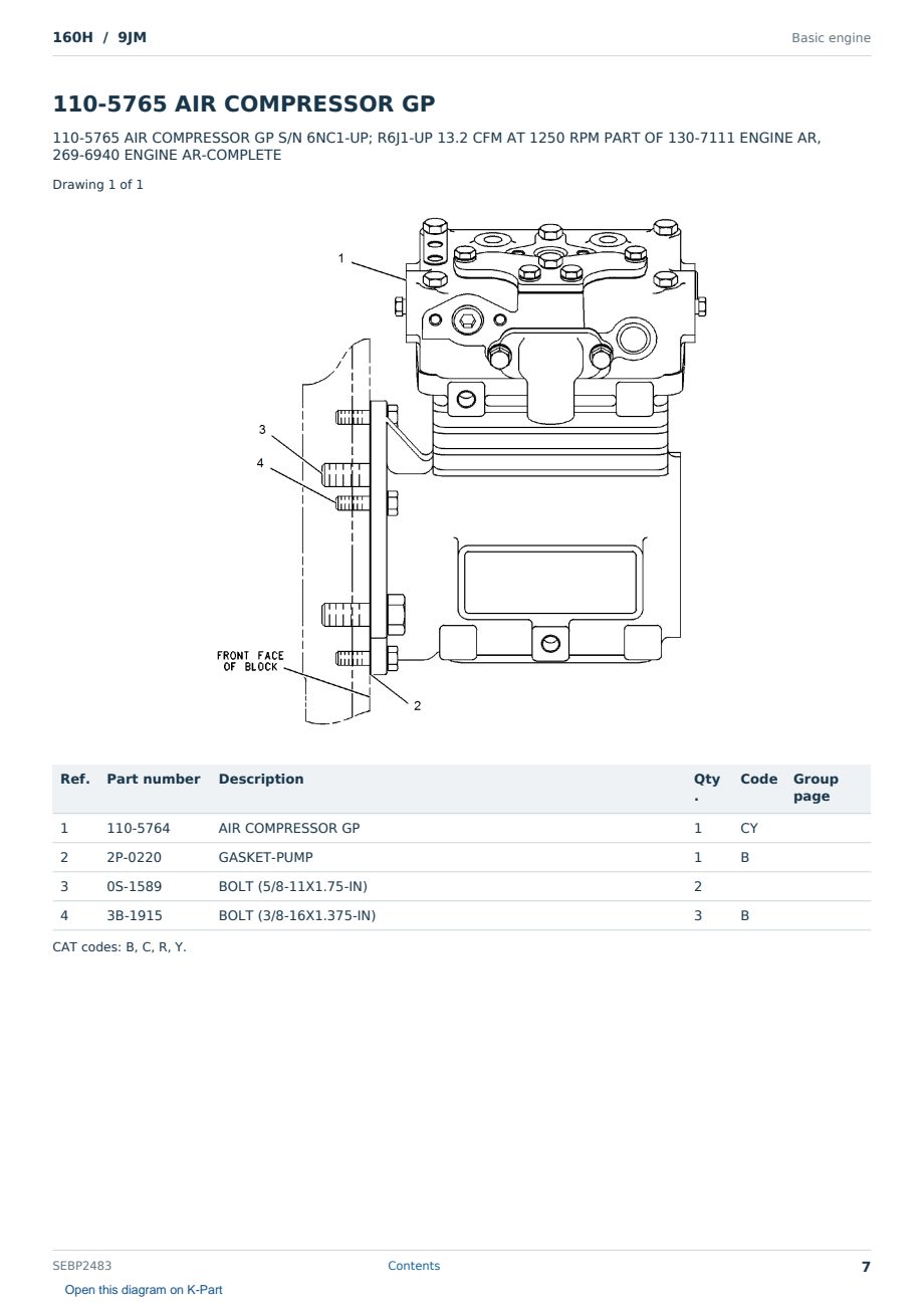 Caterpillar 160H S/N 9JM Partsbook SEBP2483 (English) - sample page 7 of 10 Caterpillar 160H S/N 9JM Partsbook SEBP2483 (English) - sample page 7 of 10