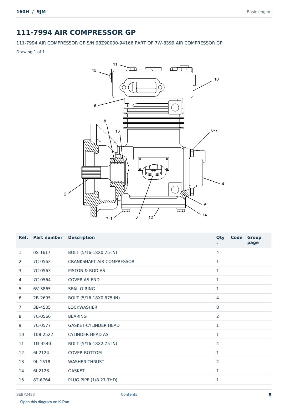 Caterpillar 160H S/N 9JM Partsbook SEBP2483 (English) - sample page 8 of 10 Caterpillar 160H S/N 9JM Partsbook SEBP2483 (English) - sample page 8 of 10