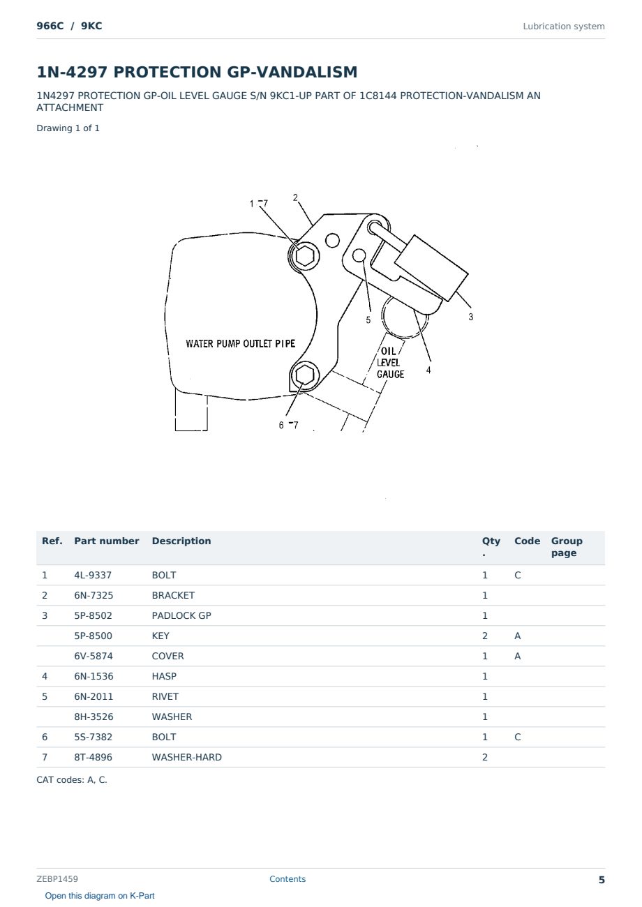 Caterpillar 966C S/N 9KC Partsbook ZEBP1459 (English) - sample page 5 of 10 Caterpillar 966C S/N 9KC Partsbook ZEBP1459 (English) - sample page 5 of 10