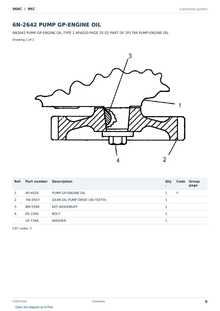 Caterpillar 966C S/N 9KC Partsbook ZEBP1459 (English) - sample page 9 of 10 Caterpillar 966C S/N 9KC Partsbook ZEBP1459 (English) - sample page 9 of 10