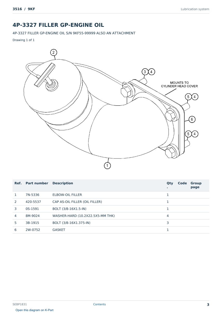 Caterpillar 3516 S/N 9KF Partsbook SEBP1831 (English) - sample page 3 of 10 Caterpillar 3516 S/N 9KF Partsbook SEBP1831 (English) - sample page 3 of 10