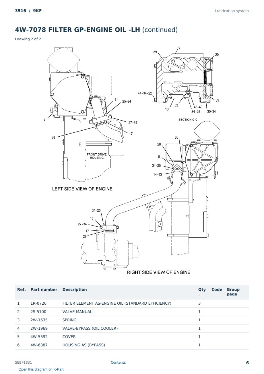 Caterpillar 3516 S/N 9KF Partsbook SEBP1831 (English) - sample page 6 of 10 Caterpillar 3516 S/N 9KF Partsbook SEBP1831 (English) - sample page 6 of 10