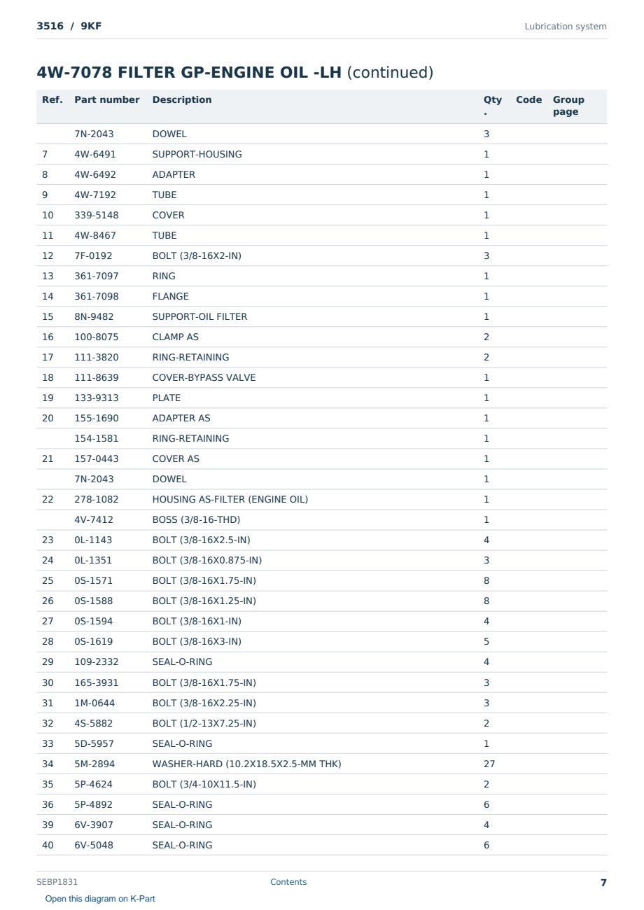 Caterpillar 3516 S/N 9KF Partsbook SEBP1831 (English) - sample page 7 of 10 Caterpillar 3516 S/N 9KF Partsbook SEBP1831 (English) - sample page 7 of 10