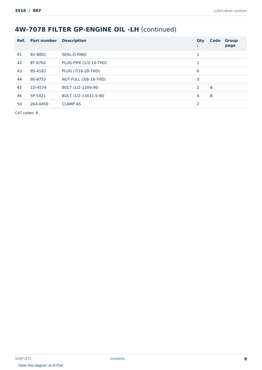 Caterpillar 3516 S/N 9KF Partsbook SEBP1831 (English) - sample page 8 of 10 Caterpillar 3516 S/N 9KF Partsbook SEBP1831 (English) - sample page 8 of 10