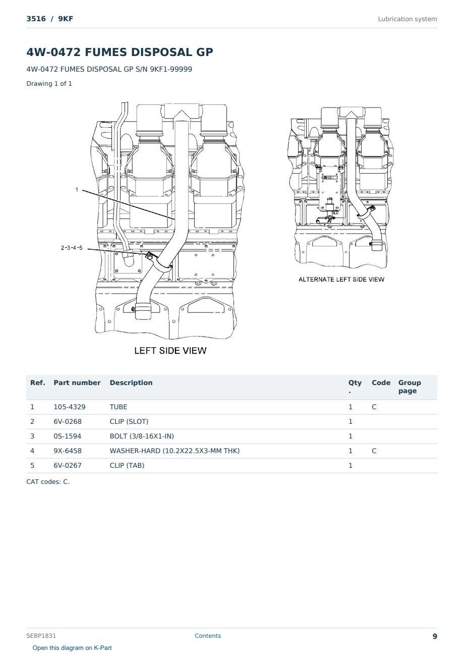 Caterpillar 3516 S/N 9KF Partsbook SEBP1831 (English) - sample page 9 of 10 Caterpillar 3516 S/N 9KF Partsbook SEBP1831 (English) - sample page 9 of 10