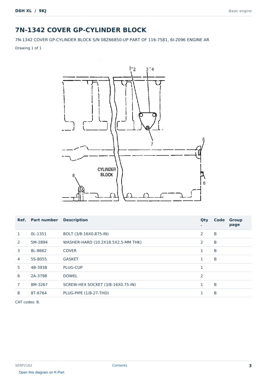 Caterpillar D6H XL S/N 9KJ Partsbook SEBP2162 (English) - sample page 3 of 10 Caterpillar D6H XL S/N 9KJ Partsbook SEBP2162 (English) - sample page 3 of 10