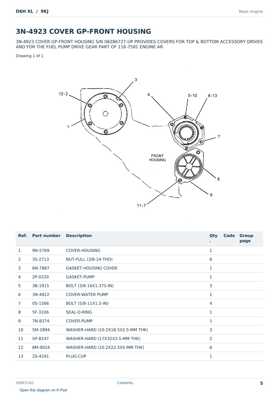 Caterpillar D6H XL S/N 9KJ Partsbook SEBP2162 (English) - sample page 5 of 10 Caterpillar D6H XL S/N 9KJ Partsbook SEBP2162 (English) - sample page 5 of 10