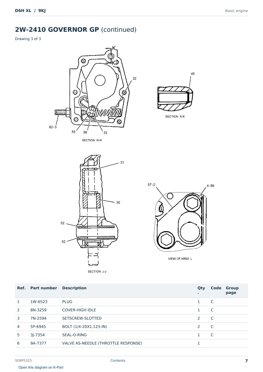 Caterpillar D6H XL S/N 9KJ Partsbook SEBP5325 (English) - sample page 7 of 10 Caterpillar D6H XL S/N 9KJ Partsbook SEBP5325 (English) - sample page 7 of 10