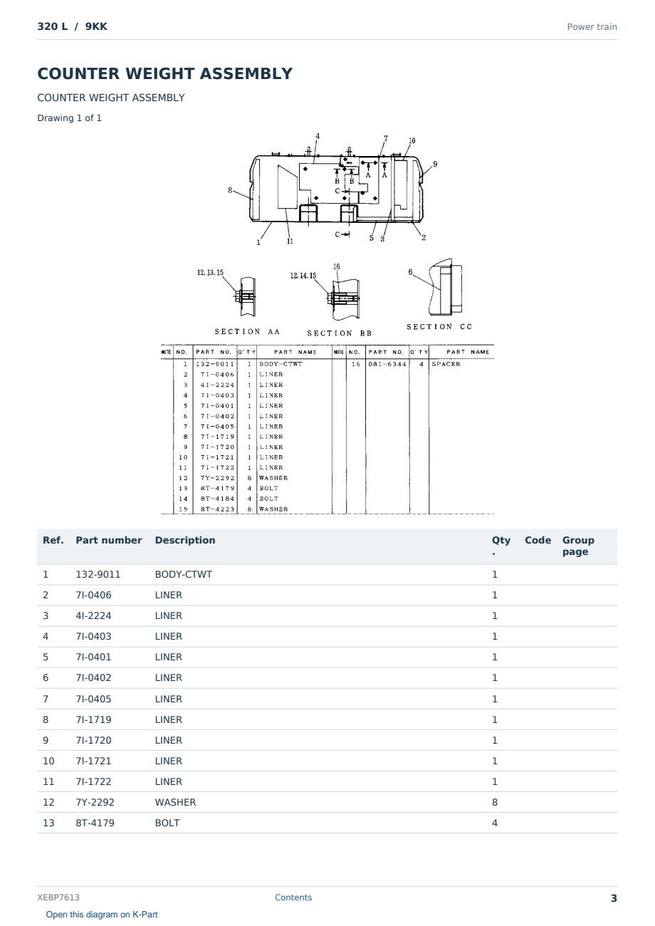 Caterpillar 320 L S/N 9KK Partsbook XEBP7613 (English) - sample page 3 of 6 Caterpillar 320 L S/N 9KK Partsbook XEBP7613 (English) - sample page 3 of 6
