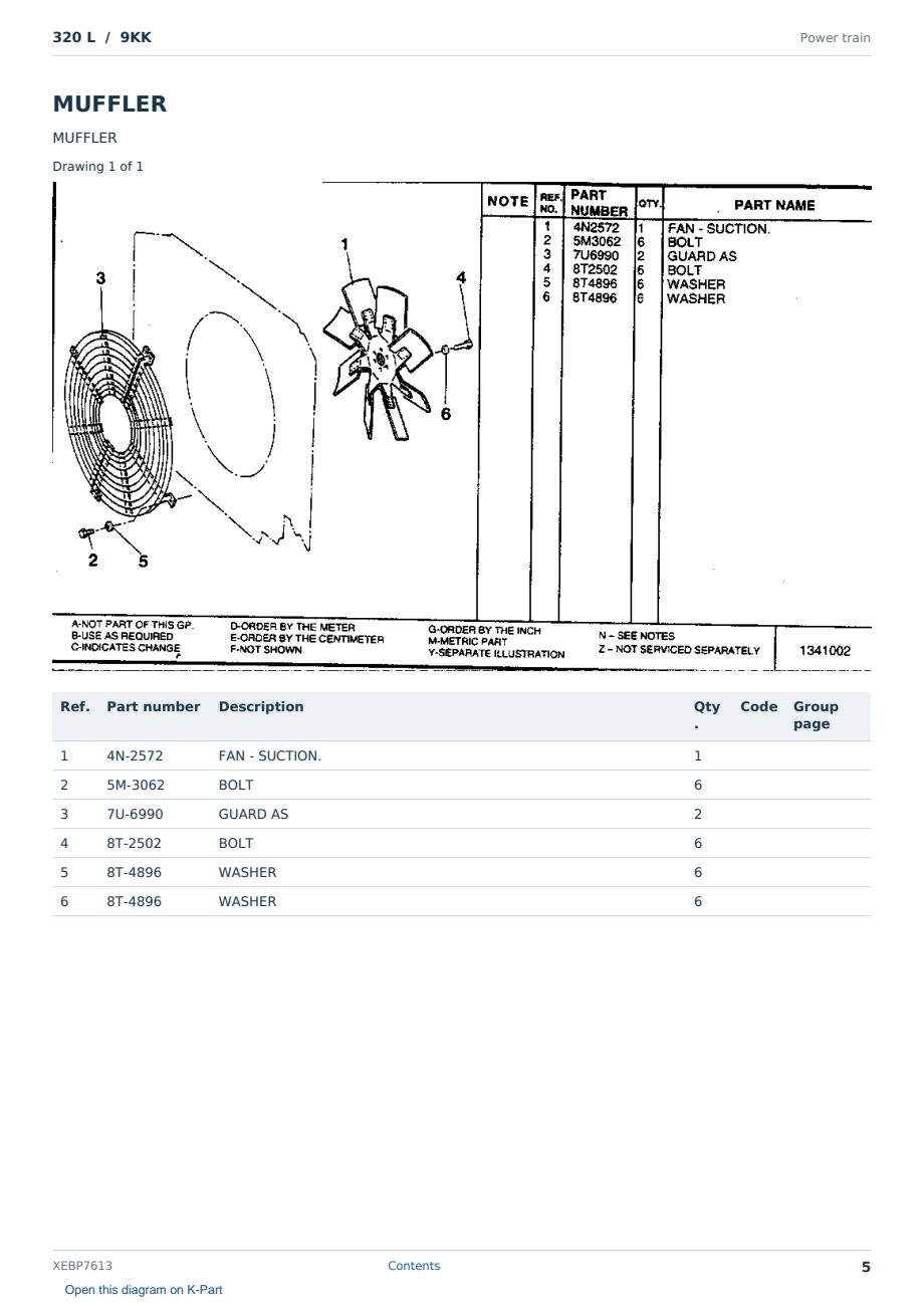 Caterpillar 320 L S/N 9KK Partsbook XEBP7613 (English) - sample page 5 of 6 Caterpillar 320 L S/N 9KK Partsbook XEBP7613 (English) - sample page 5 of 6