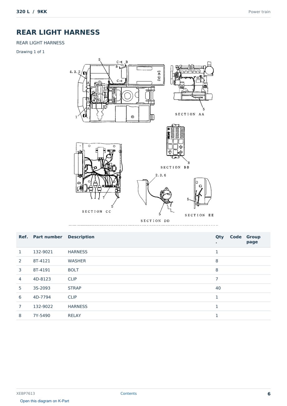 Caterpillar 320 L S/N 9KK Partsbook XEBP7613 (English) - sample page 6 of 6 Caterpillar 320 L S/N 9KK Partsbook XEBP7613 (English) - sample page 6 of 6