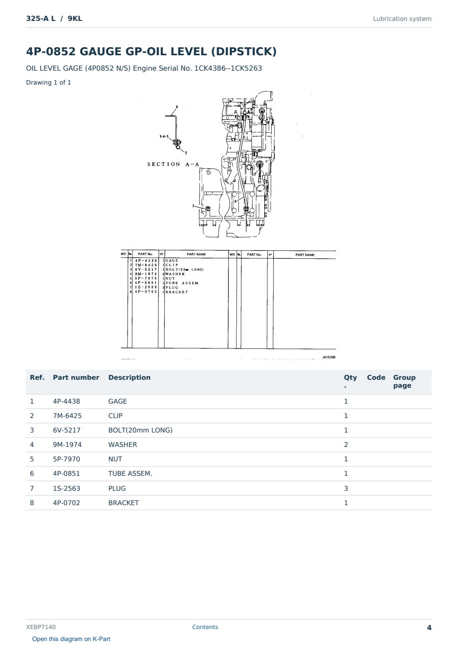Caterpillar 325-A L S/N 9KL Partsbook XEBP7140 (English) - sample page 4 of 10 Caterpillar 325-A L S/N 9KL Partsbook XEBP7140 (English) - sample page 4 of 10