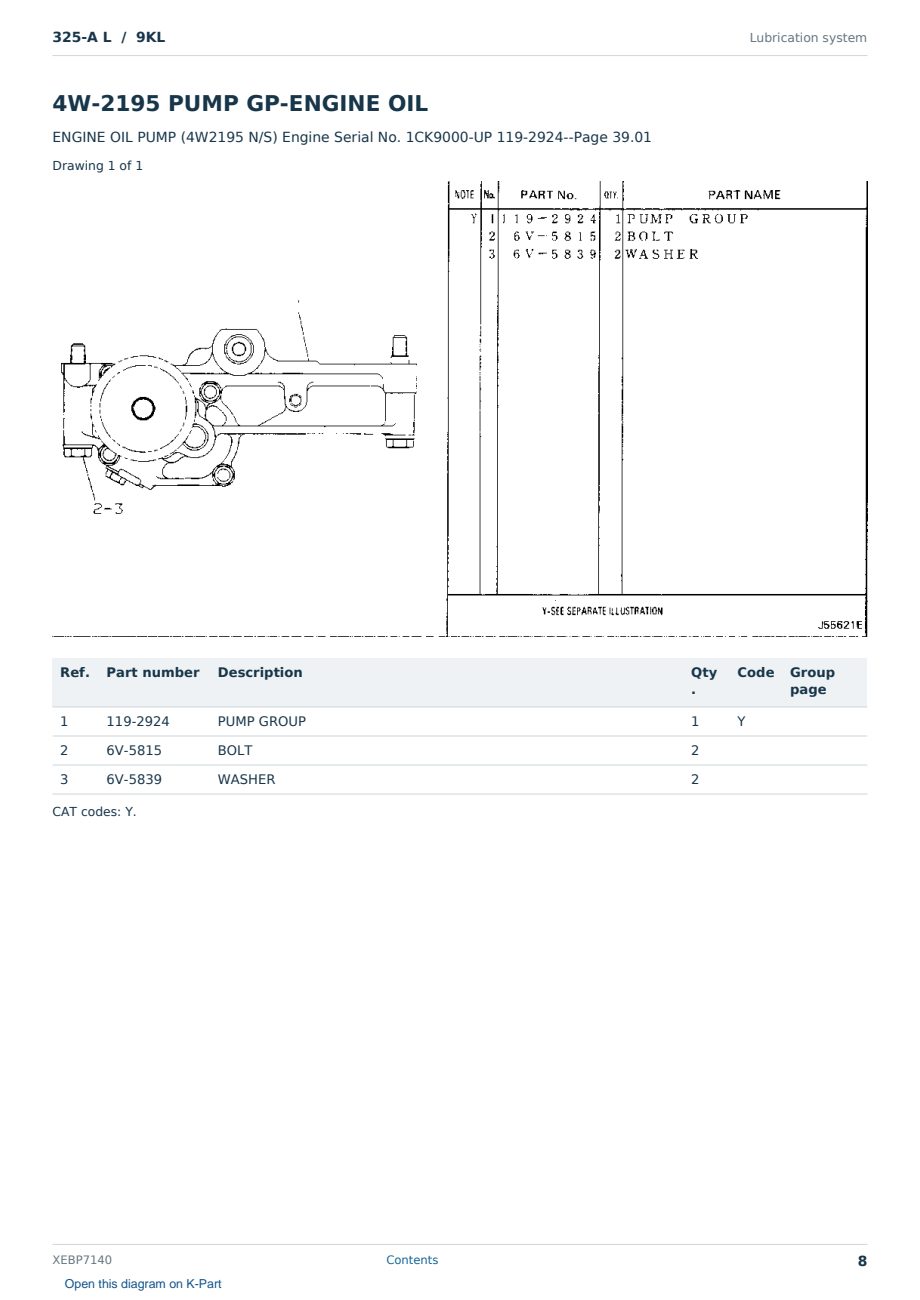 Caterpillar 325-A L S/N 9KL Partsbook XEBP7140 (English) - sample page 8 of 10 Caterpillar 325-A L S/N 9KL Partsbook XEBP7140 (English) - sample page 8 of 10