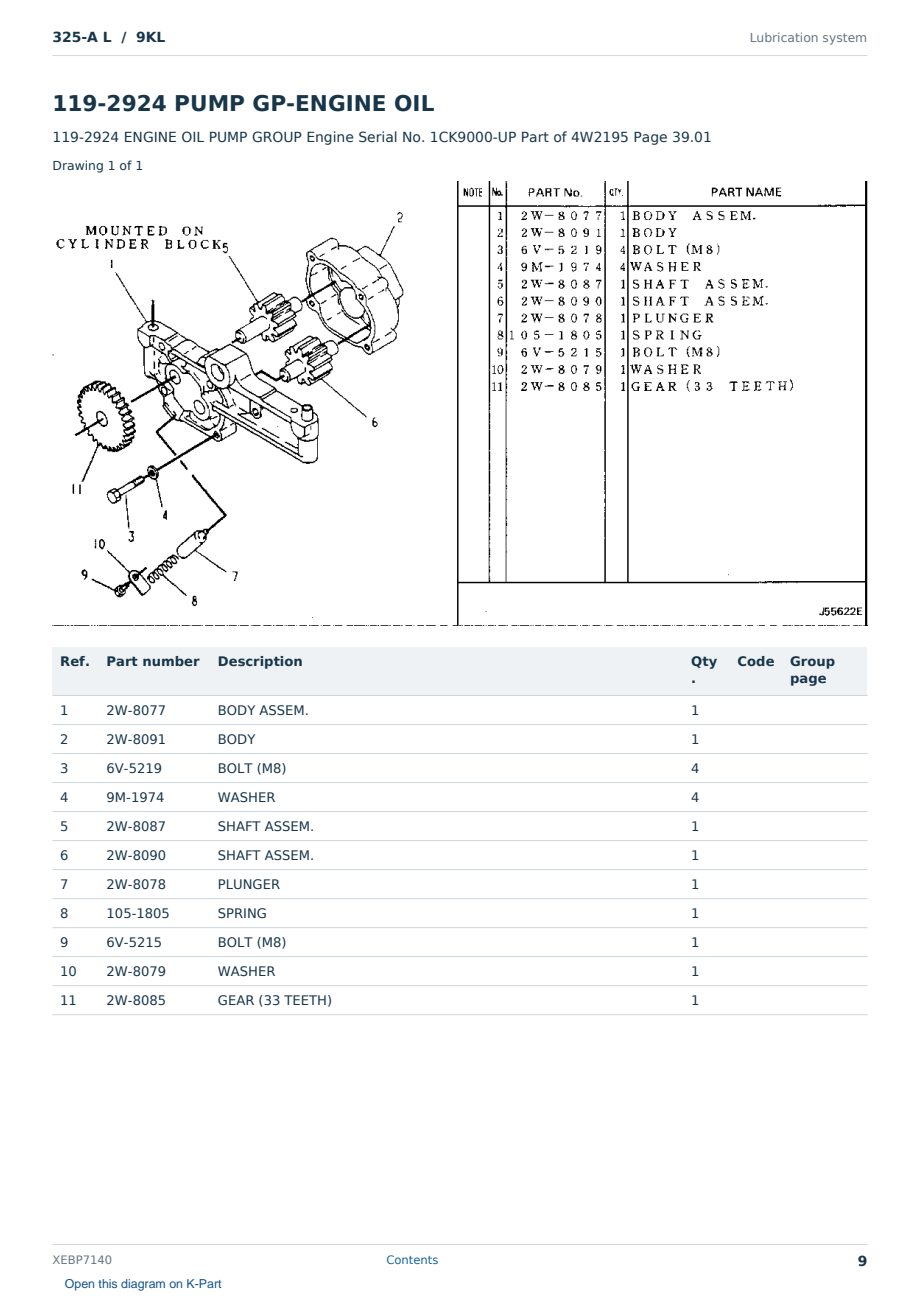 Caterpillar 325-A L S/N 9KL Partsbook XEBP7140 (English) - sample page 9 of 10 Caterpillar 325-A L S/N 9KL Partsbook XEBP7140 (English) - sample page 9 of 10