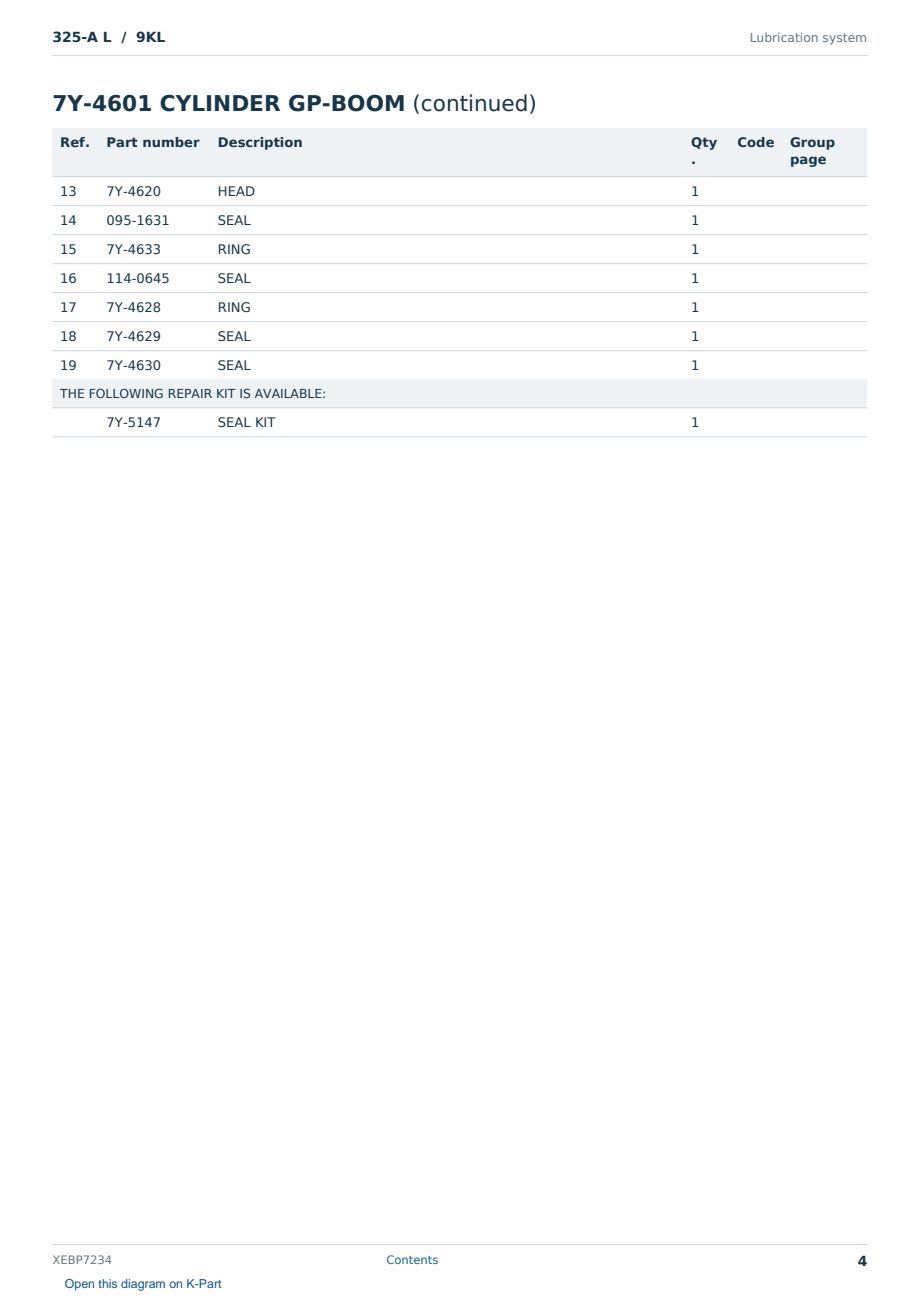Caterpillar 325-A L S/N 9KL Partsbook XEBP7234 (English) - sample page 4 of 10 Caterpillar 325-A L S/N 9KL Partsbook XEBP7234 (English) - sample page 4 of 10