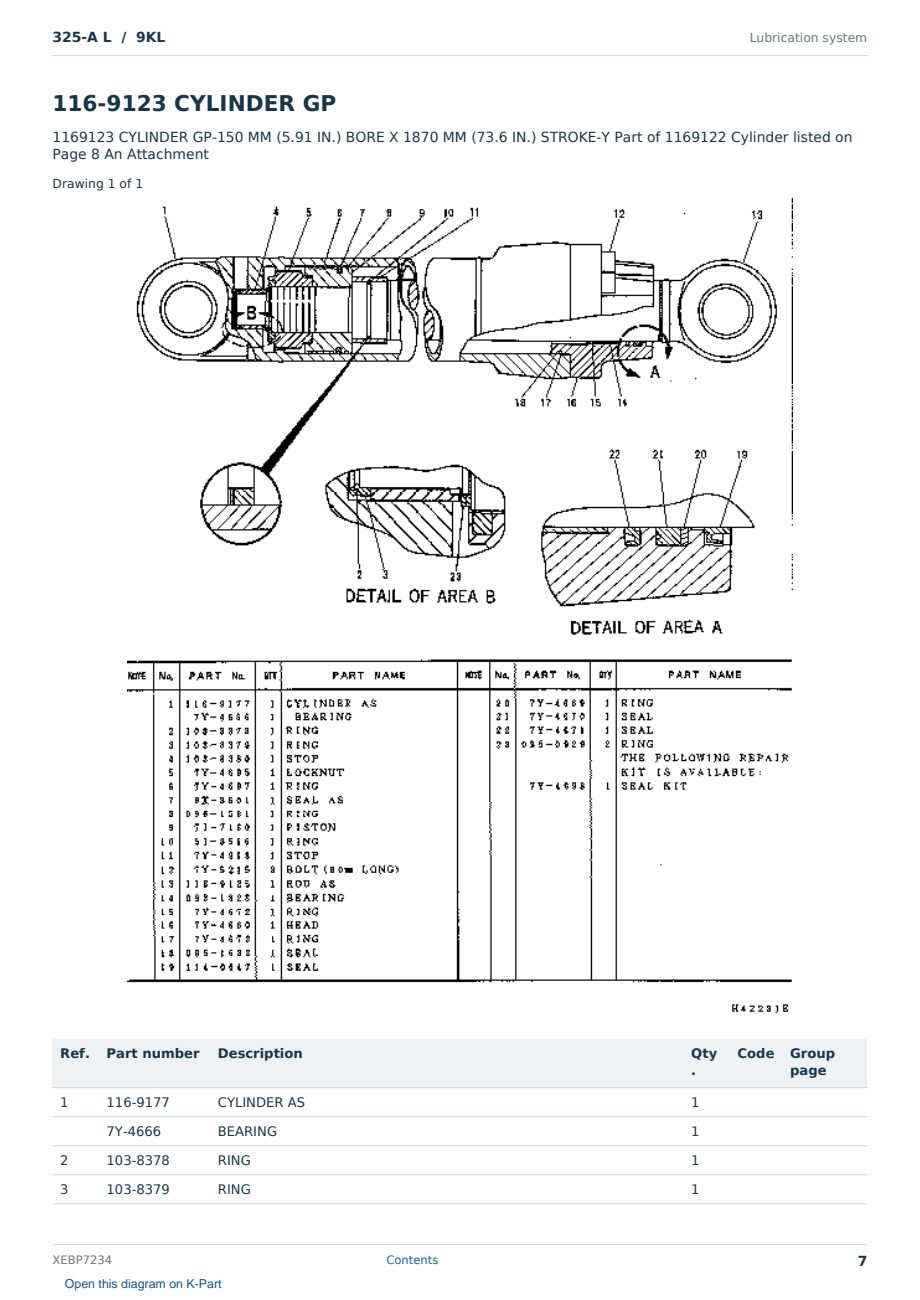 Caterpillar 325-A L S/N 9KL Partsbook XEBP7234 (English) - sample page 7 of 10 Caterpillar 325-A L S/N 9KL Partsbook XEBP7234 (English) - sample page 7 of 10