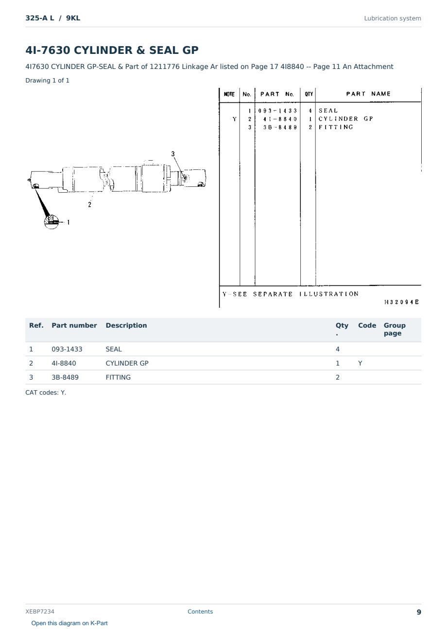 Caterpillar 325-A L S/N 9KL Partsbook XEBP7234 (English) - sample page 9 of 10 Caterpillar 325-A L S/N 9KL Partsbook XEBP7234 (English) - sample page 9 of 10