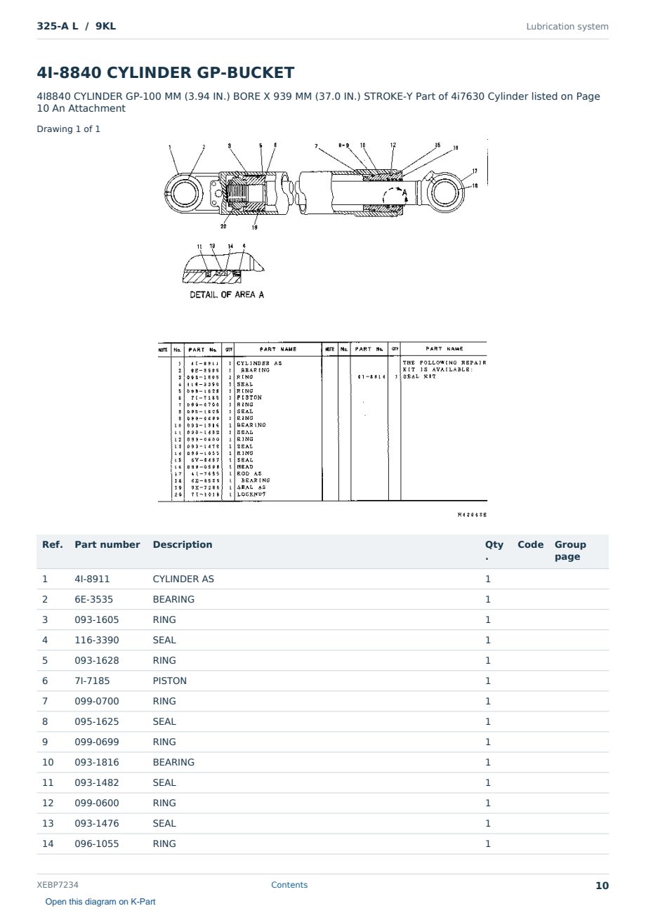 Caterpillar 325-A L S/N 9KL Partsbook XEBP7234 (English) - sample page 10 of 10 Caterpillar 325-A L S/N 9KL Partsbook XEBP7234 (English) - sample page 10 of 10