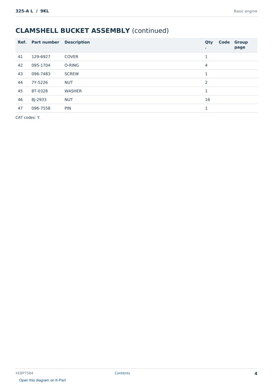 Caterpillar 325-A L S/N 9KL Partsbook XEBP7584 (English) - sample page 4 of 10 Caterpillar 325-A L S/N 9KL Partsbook XEBP7584 (English) - sample page 4 of 10