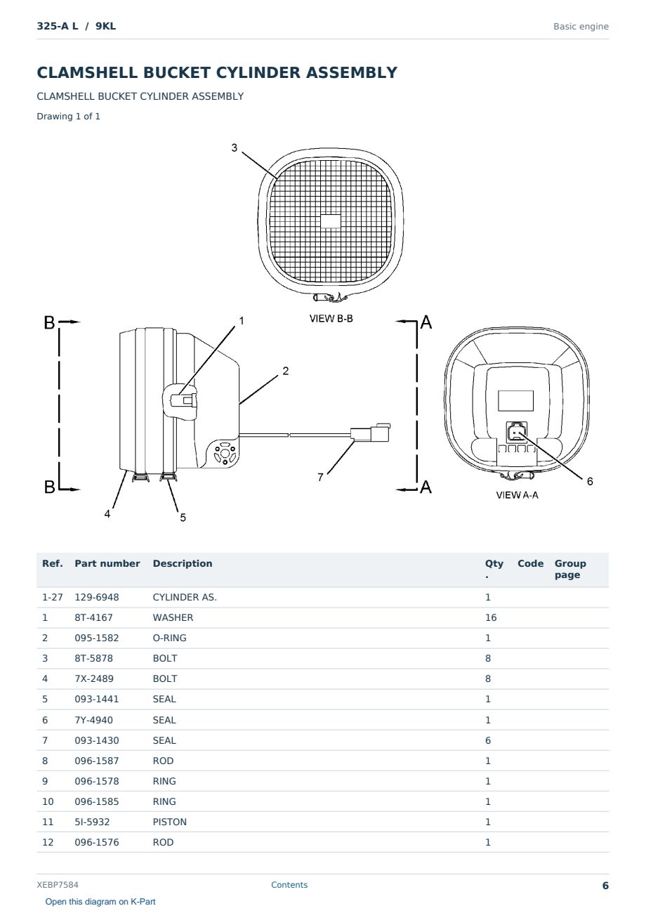 Caterpillar 325-A L S/N 9KL Partsbook XEBP7584 (English) - sample page 6 of 10 Caterpillar 325-A L S/N 9KL Partsbook XEBP7584 (English) - sample page 6 of 10