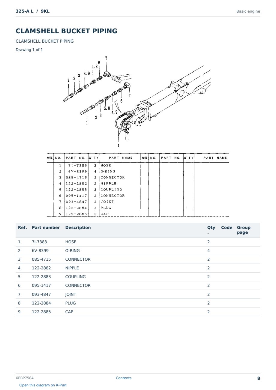 Caterpillar 325-A L S/N 9KL Partsbook XEBP7584 (English) - sample page 8 of 10 Caterpillar 325-A L S/N 9KL Partsbook XEBP7584 (English) - sample page 8 of 10