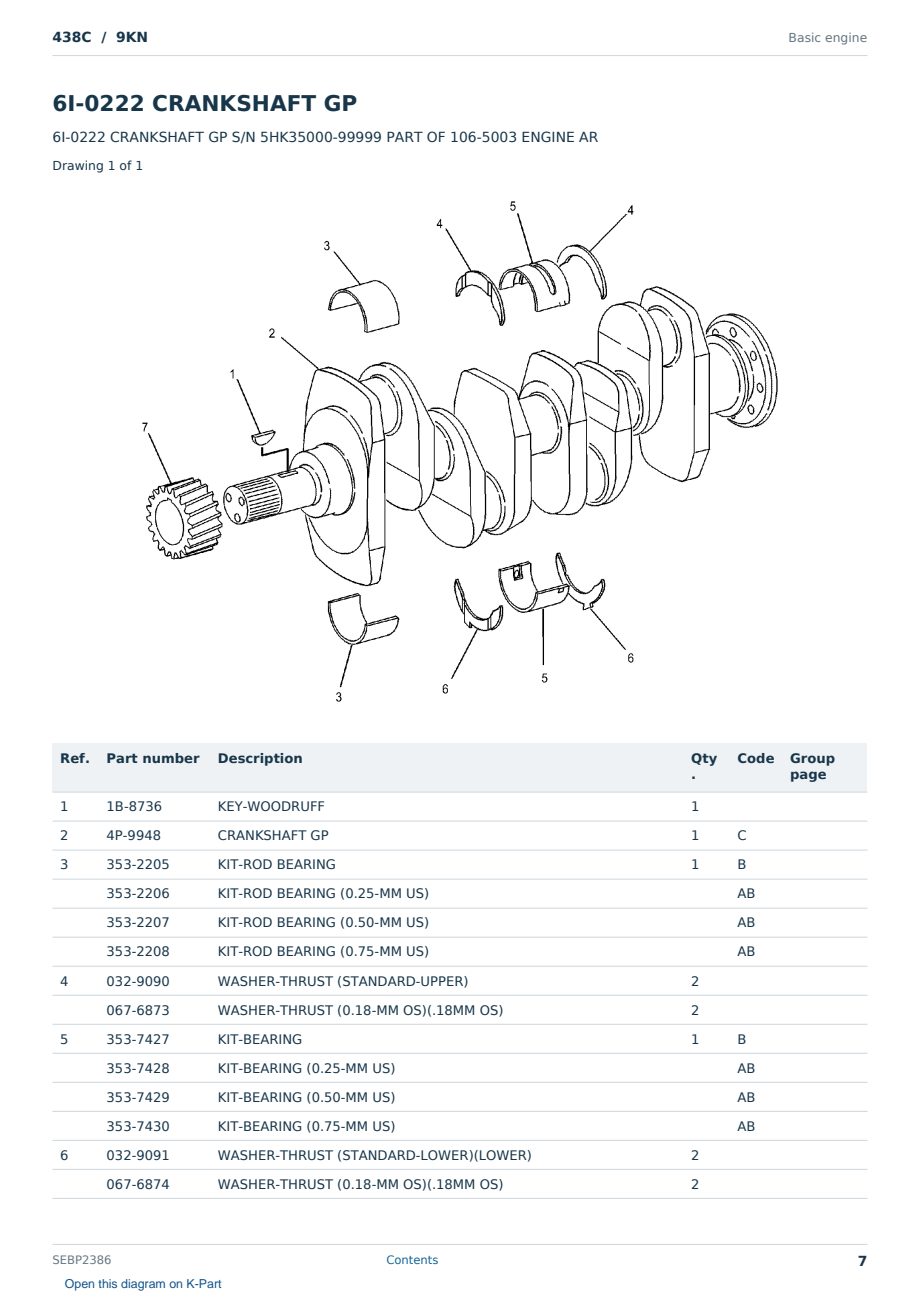 Caterpillar 438C S/N 9KN Partsbook SEBP2386 (English) - sample page 7 of 10 Caterpillar 438C S/N 9KN Partsbook SEBP2386 (English) - sample page 7 of 10
