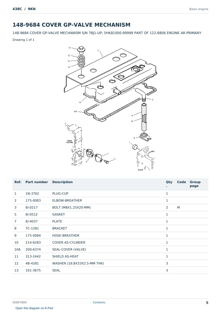 Caterpillar 438C S/N 9KN Partsbook SEBP2884 (English) - sample page 5 of 10 Caterpillar 438C S/N 9KN Partsbook SEBP2884 (English) - sample page 5 of 10
