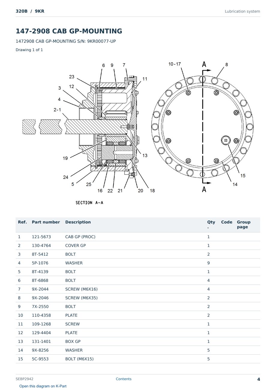 Caterpillar 320B S/N 9KR Partsbook SEBP2942 (English) - sample page 4 of 10 Caterpillar 320B S/N 9KR Partsbook SEBP2942 (English) - sample page 4 of 10