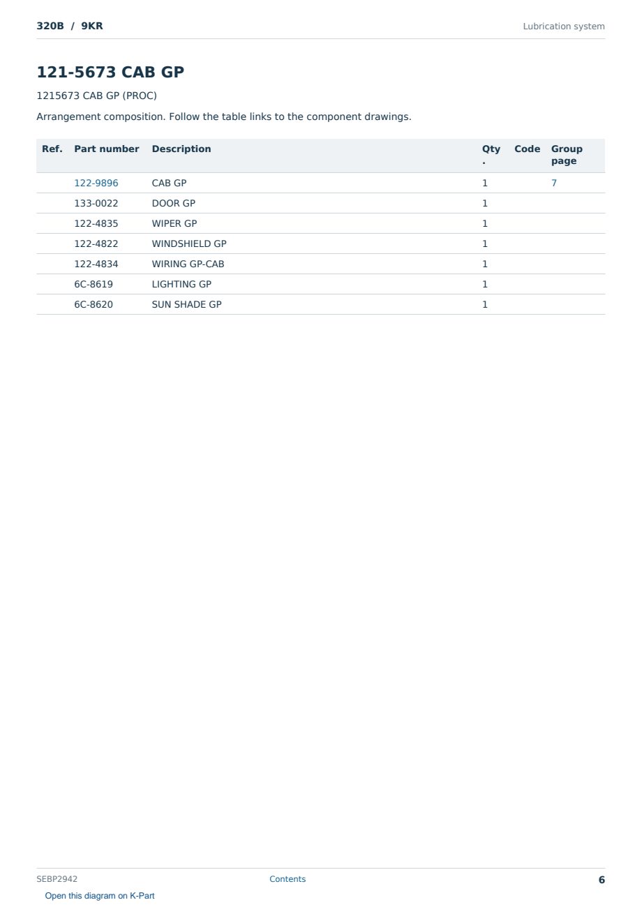 Caterpillar 320B S/N 9KR Partsbook SEBP2942 (English) - sample page 6 of 10 Caterpillar 320B S/N 9KR Partsbook SEBP2942 (English) - sample page 6 of 10