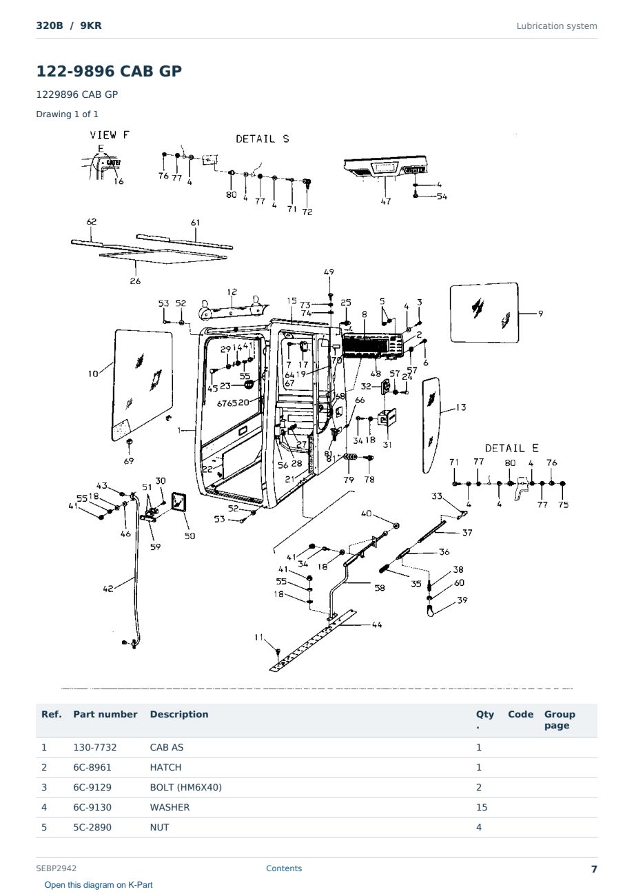 Caterpillar 320B S/N 9KR Partsbook SEBP2942 (English) - sample page 7 of 10 Caterpillar 320B S/N 9KR Partsbook SEBP2942 (English) - sample page 7 of 10